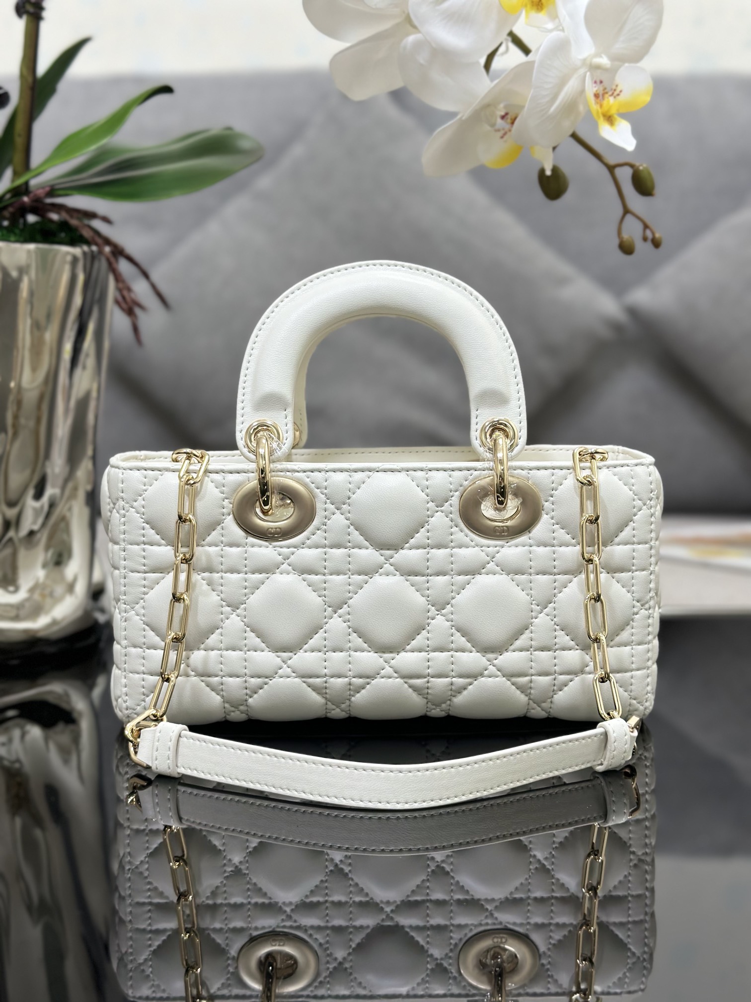 Small Lady D-Joy Bag Latte Cannage Lambskin